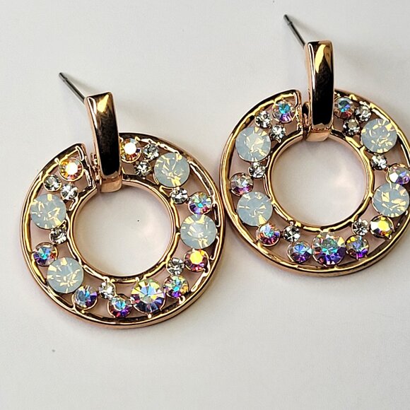 Crystal Rhinestone Circle Dangle Earrings - Picture 3 of 11